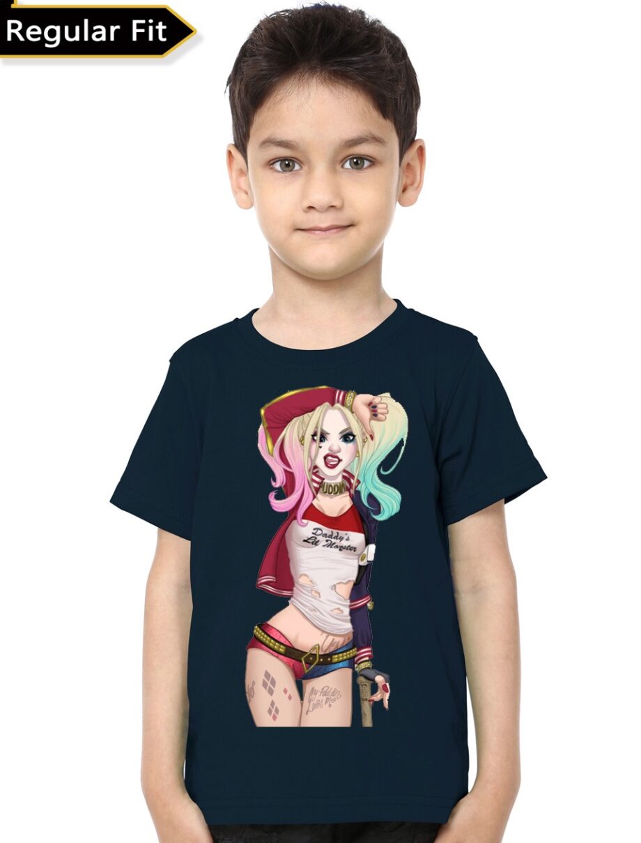 Harley Quinn Navy Blue Kids Unisex T-Shirt