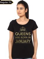 Queens Are Born In January Black Girl's T-Shirt