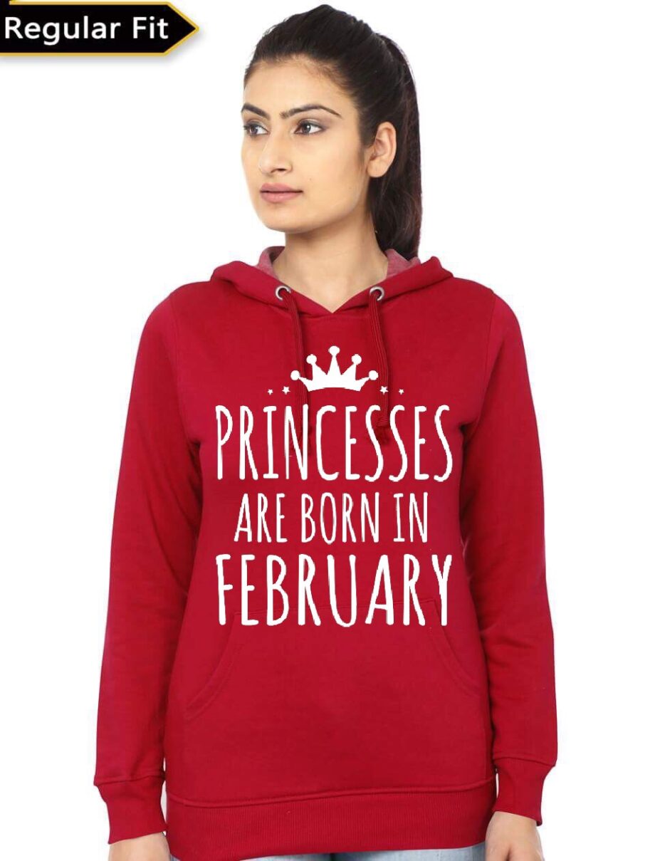 Princesses Are Born In February Red Girl's Hoodie