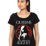 Queens Are Born In August Girls Black T-Shirt