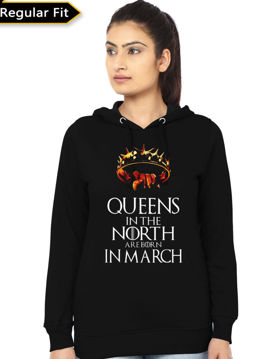 Queens Are Born In March Girl's Black Hoodie