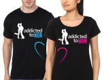Addicted To Her / Addicted To Him Couple Black T-Shirt