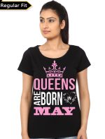 Queens Are Born In May Girls Black T-Shirt