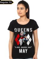 Queens Are Born In May Girls Black T-Shirt