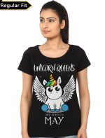 Unicorn Queens Are Born In May Girls Black T-Shirt