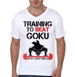 Trainning To Beat Goku White V-Neck T-Shirt