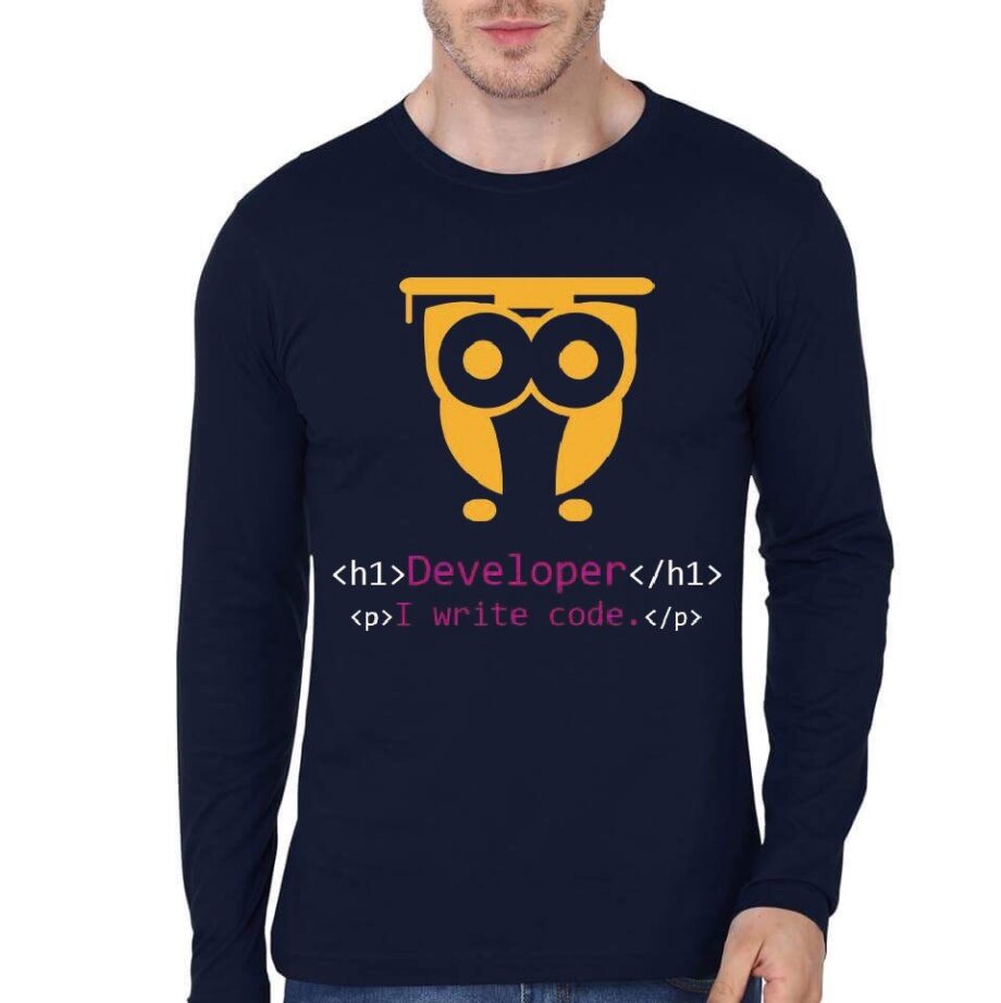 Developer I Write Code Navy Blue Full Sleeve T-Shirt