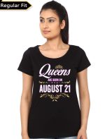 Queens Are Born On August 21 Girl's Black T-Shirt