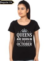 Queens Are Born In October Black T-Shirt