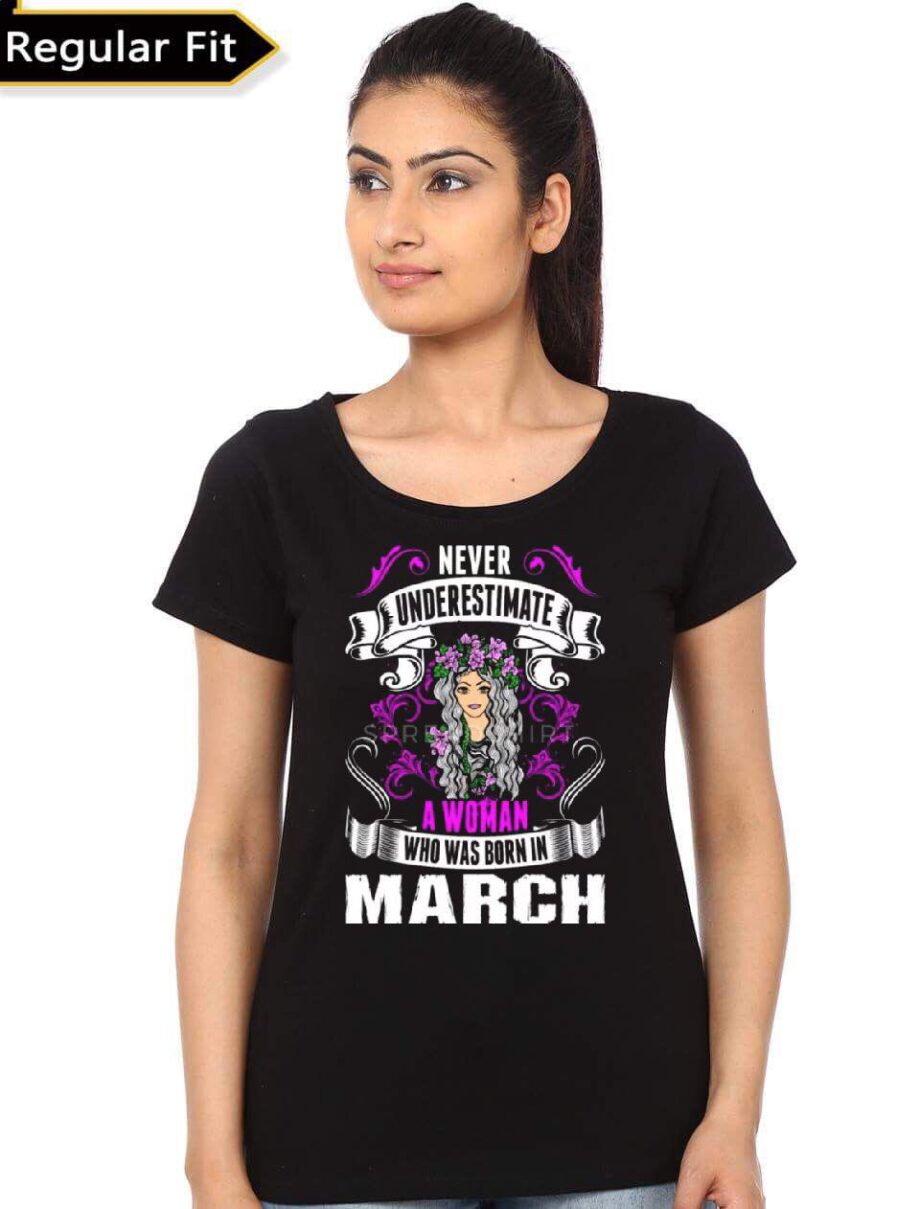 A Woman Born In March Black T-Shirt