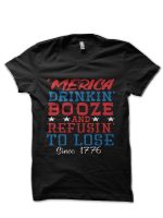 Merica Drinking Booze Black Half Sleeve T-Shirt