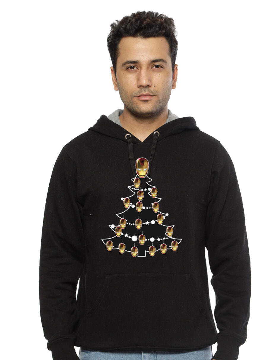 Iron Man Christmas Tree Baubles Black Hoodie