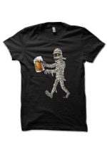 Mummy Zombie Beer Drinking Party Funny Scary Halloween Half Sleeve T-Shirt