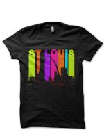 Retro St Louis Vuitton  Missouri Cityscape Skyline Black Half Sleeve T-Shirt