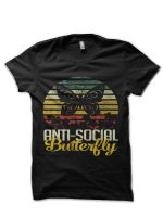 Funny Anti Social Butterfly Introverts Vintage Retro Style Black Half Sleeve T-Shirt