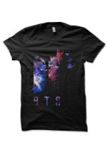 BTS - Wings logo with destructive butterfly (colored galaxy) | Army | Kpop Black T-Shirt