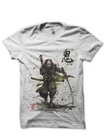 Demon Samurai Half Sleeve White T-Shirt