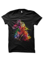 Colourful Tiger Black  T-Shirt