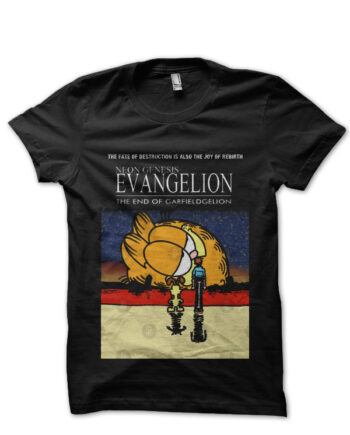 Evangelion Garfield Meme Neon Genesis Black T-Shirt