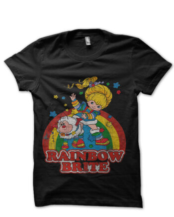 Rainbow Distressed Brite Black T-Shirt