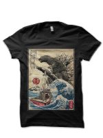 Woodblock Orca in Japan Black T-Shirt