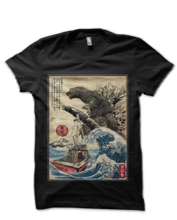 Woodblock Orca in Japan Black T-Shirt