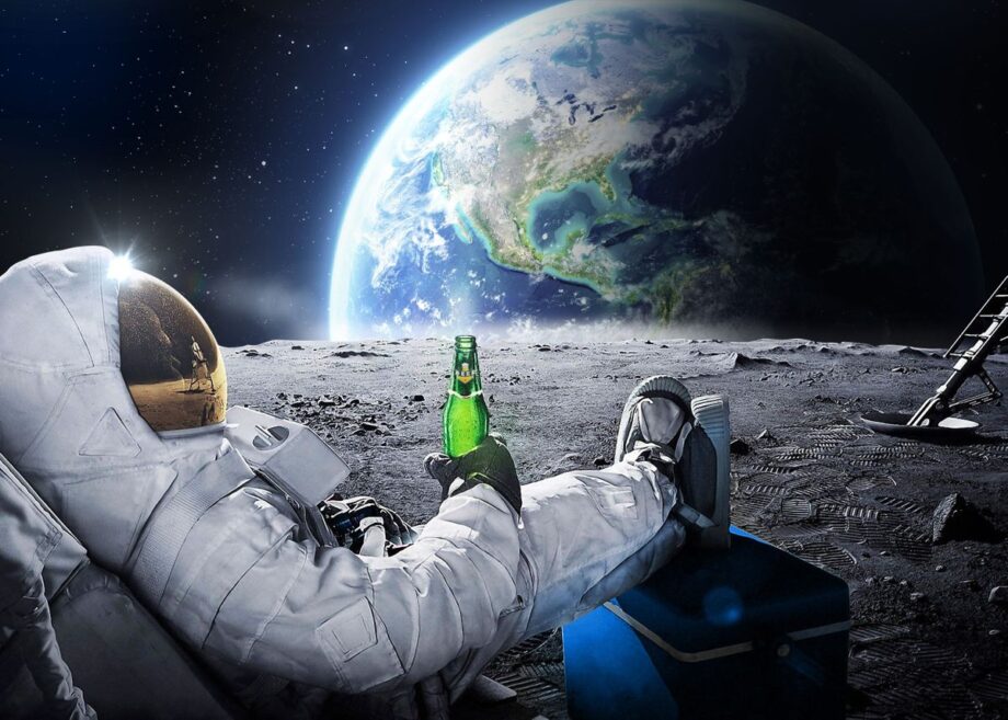 Funny Astronaut With Beer Poster