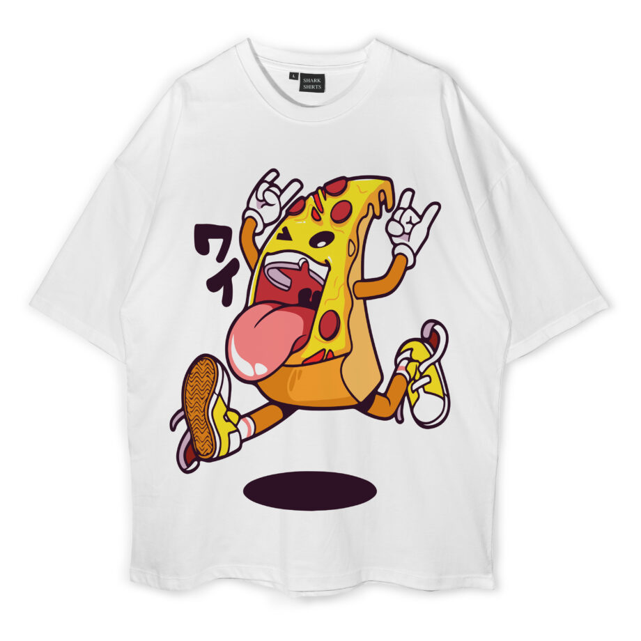 Cartoon Pizza Oversized T-Shirt