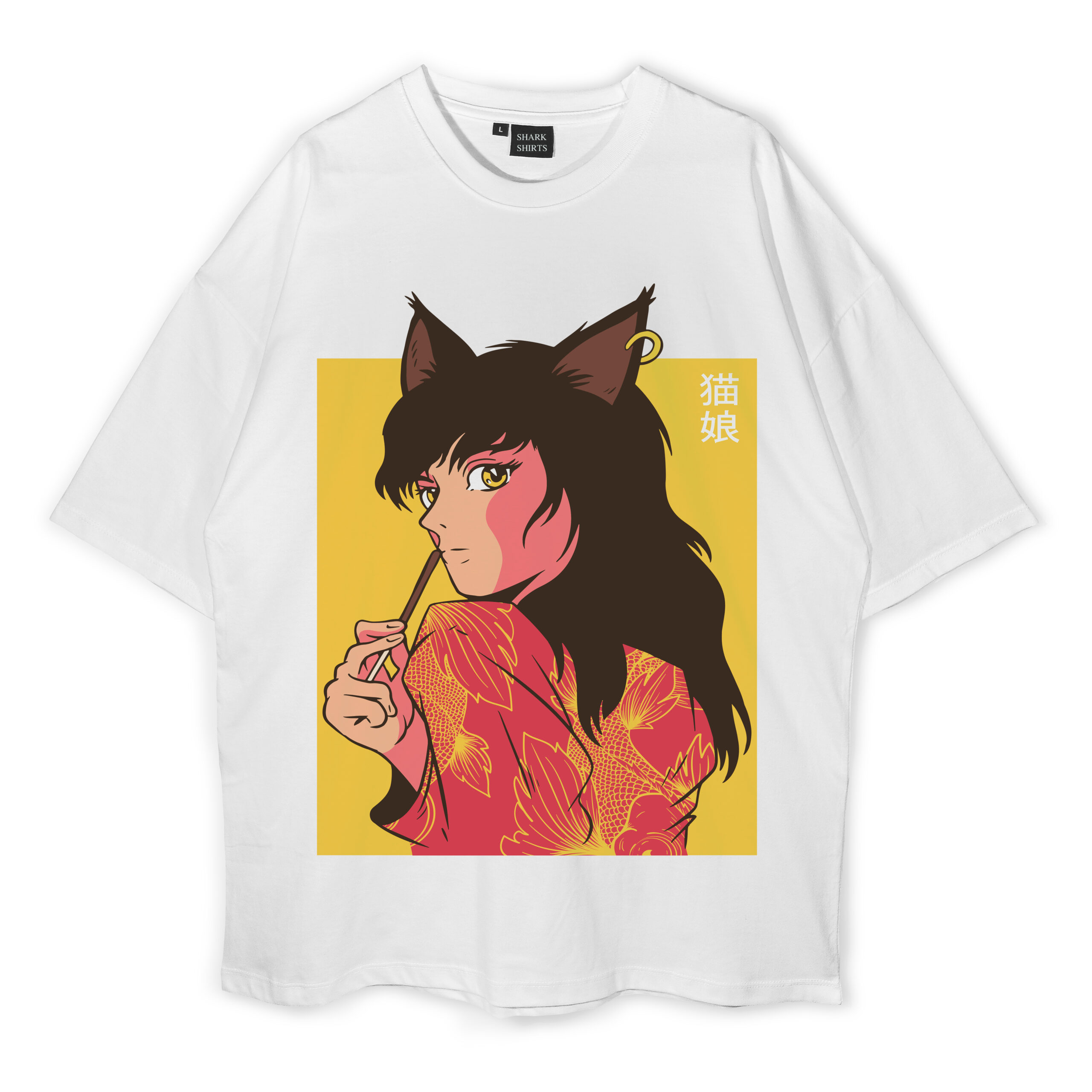 Anime Cat Girl Norman W Oversized T-Shirt - Shark Shirts
