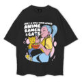 Anime Girl And Cat Eating Ramen Oversized T-Shirt