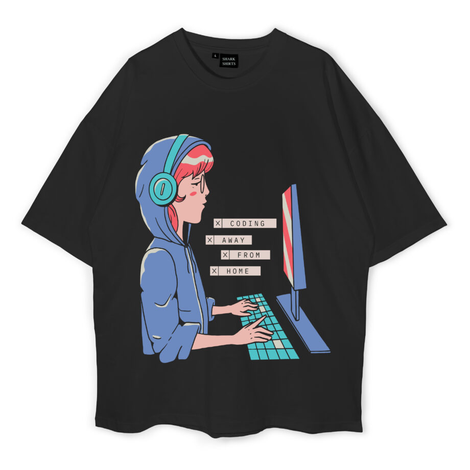 Anime Manga Girl Coding Oversized T-Shirt