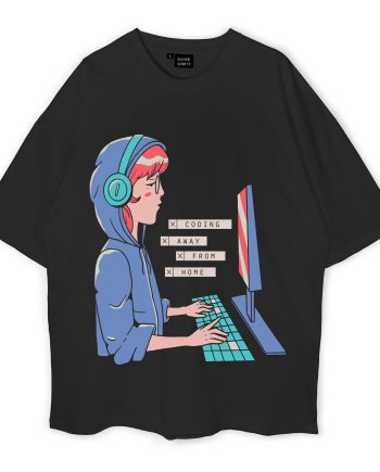Anime Manga Girl Coding Oversized T-Shirt