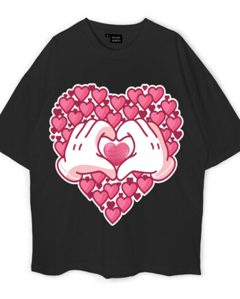 Cartoon Of Hands Forming Heart Oversized T-Shirt