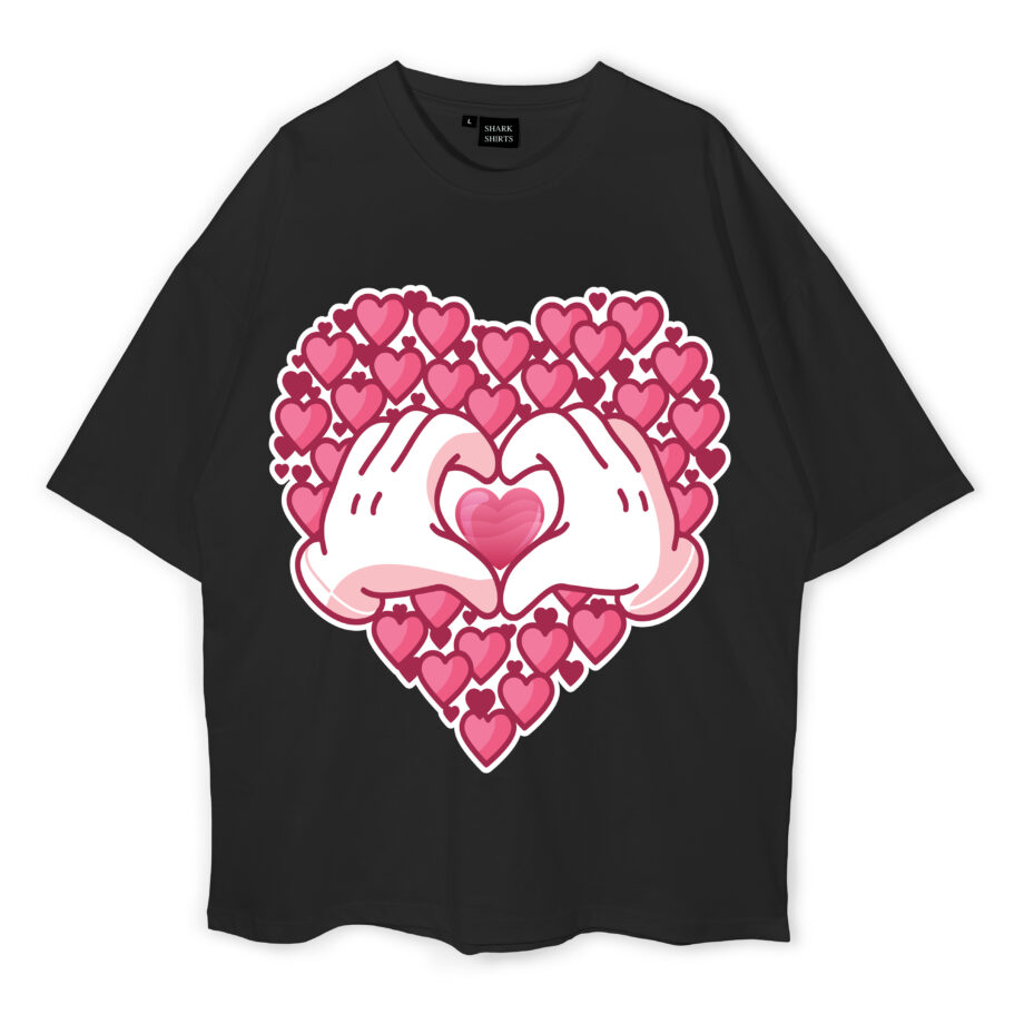 Cartoon Of Hands Forming Heart Oversized T-Shirt