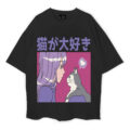 Cat And Girl Oversized T-Shirt