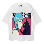 Cat And Girl Oversized T-Shirt