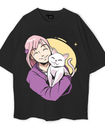 Cat And Girl Oversized T-Shirt