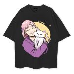 Cat And Girl Oversized T-Shirt