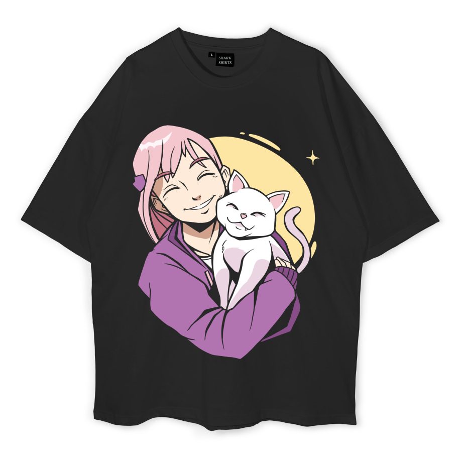 Cat And Girl Oversized T-Shirt