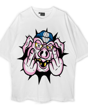 Dirty Pig With X Eyes And Double Middle Fingers Oversized T-Shirt