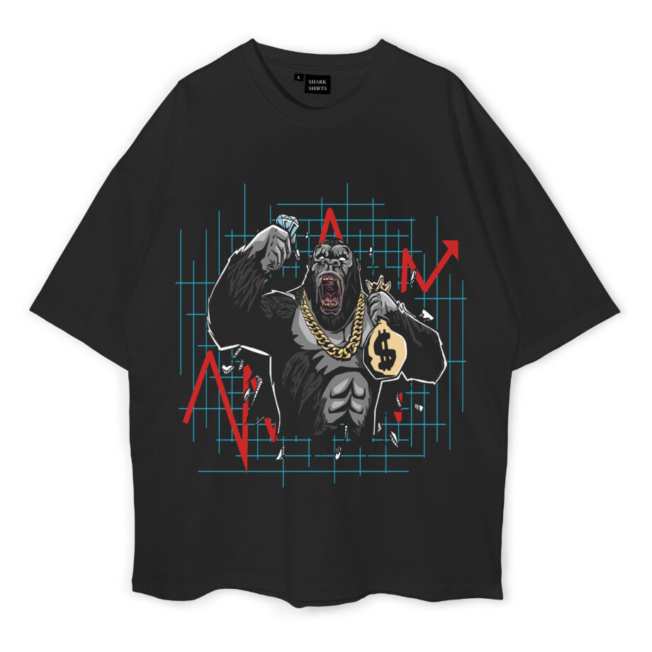Gorilla Monkey Gems Money Oversized T-Shirt