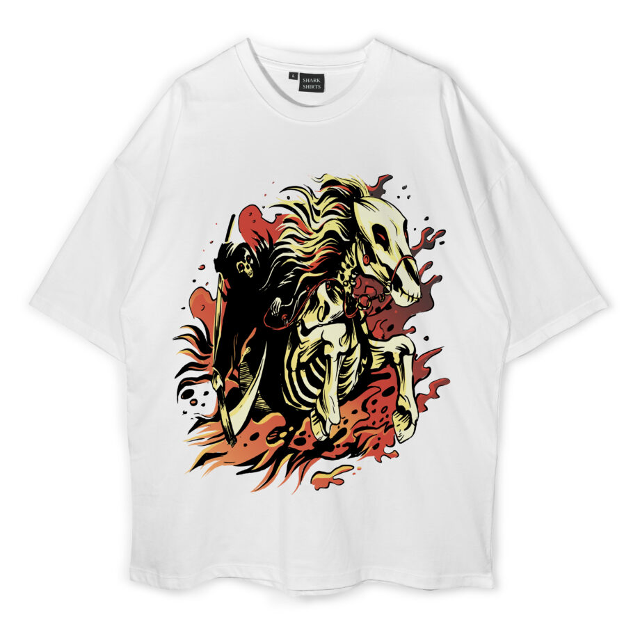 Grim Reaper Skeleton Horse Oversized T-Shirt
