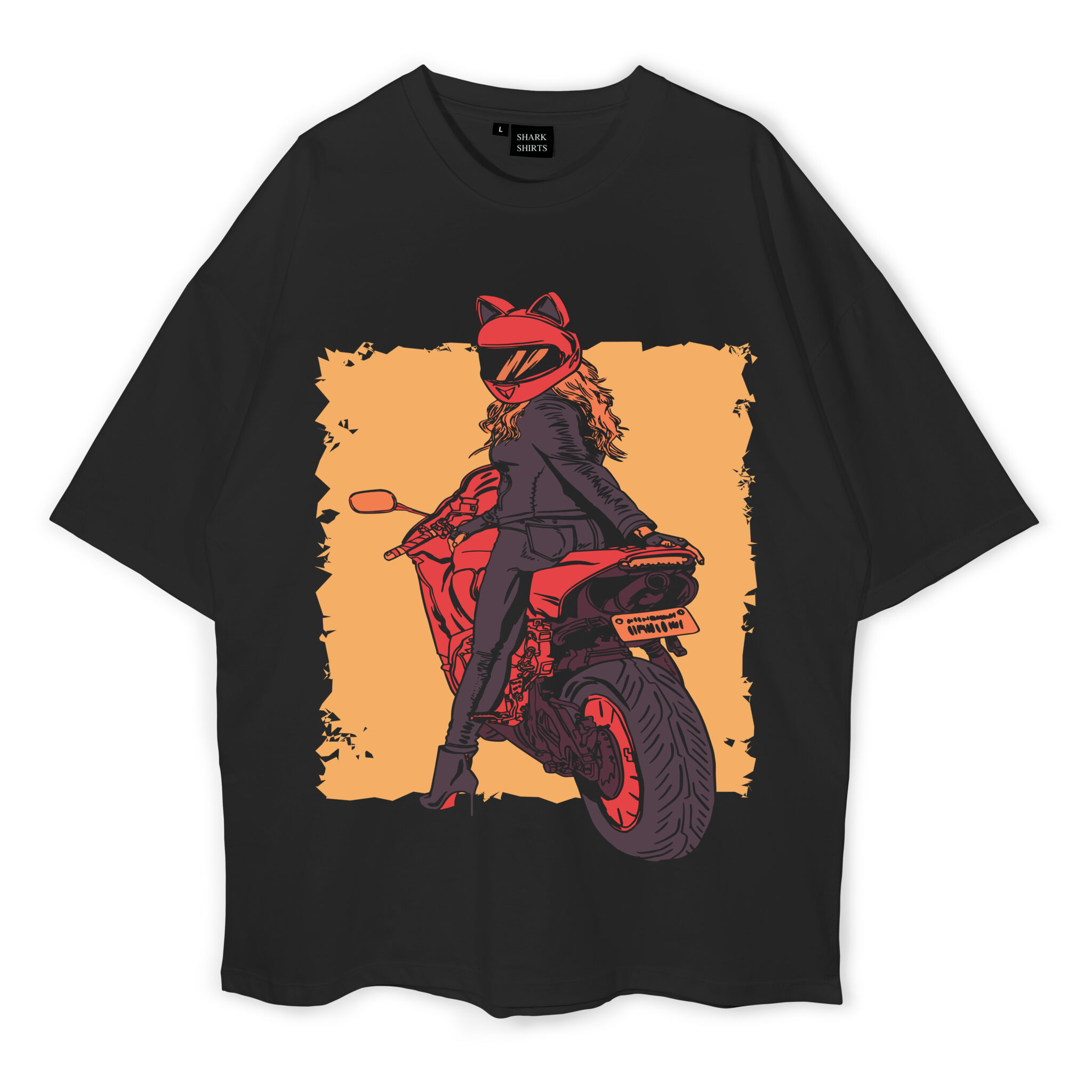 Motorcycle Biker Girl Oversized T-Shirt - Shark Shirts