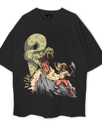Ragnarok Battle With Jormungandr Oversized T-Shirt