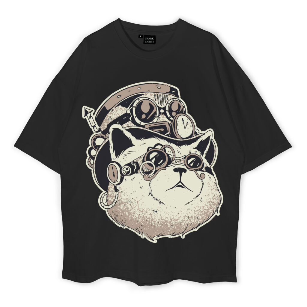 Steampunk Cat Pegatina Oversized TShirt Shark Shirts