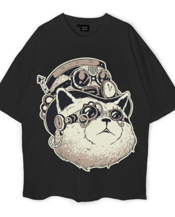 Steampunk Cat Pegatina Oversized T-Shirt