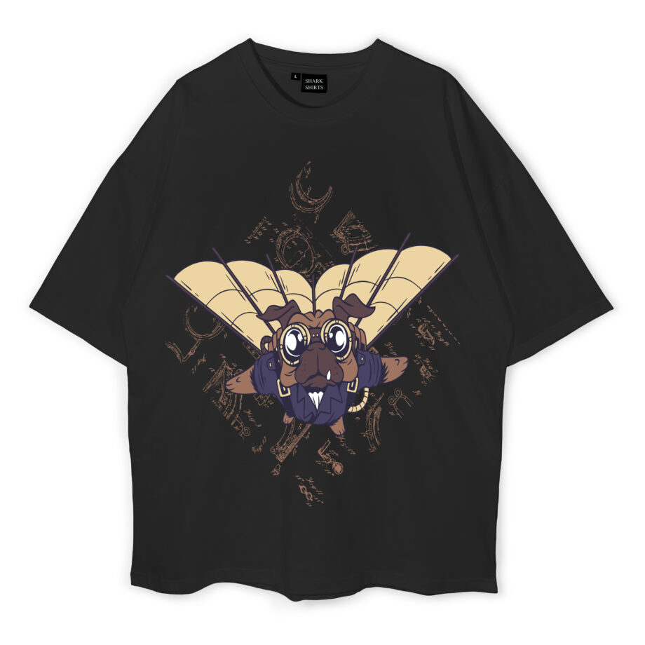 Steampunk Flying Pug Dog Oversized T-Shirt