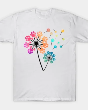 Dandelion Paw Print Funny Color Dog Flower T-Shirt