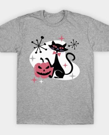 Halloween Mid Century Retro Black Cat T-Shirt