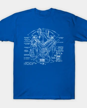 V8 Engine Drawing T-Shirt